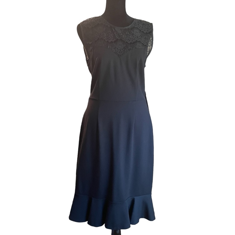 ERIN black lace top dress, sweetheart neckline, ruffled hem, size 8